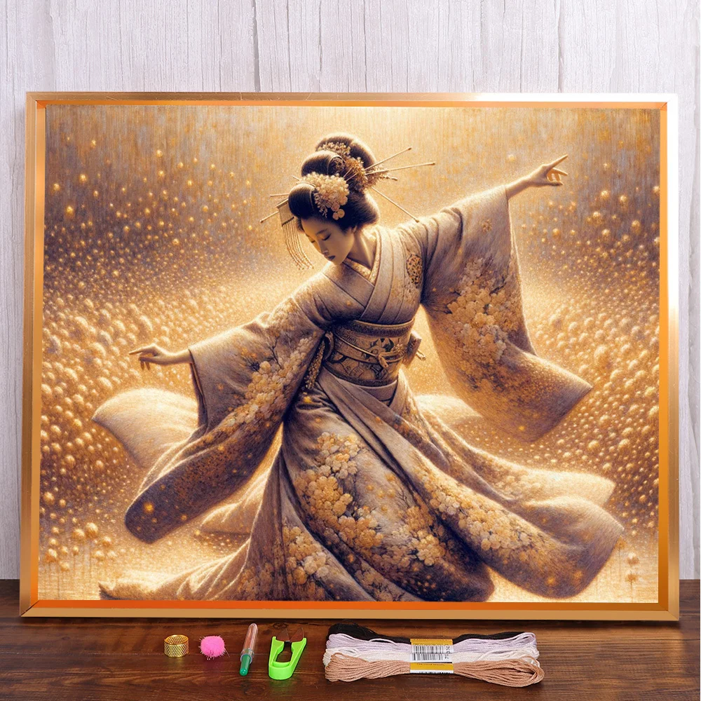 Japanese Women Printed 11CT Cross Stitch Full Kit Embroidery DMC Threads Painting Knitting Handmade Hobby Counted Magic Jewelry