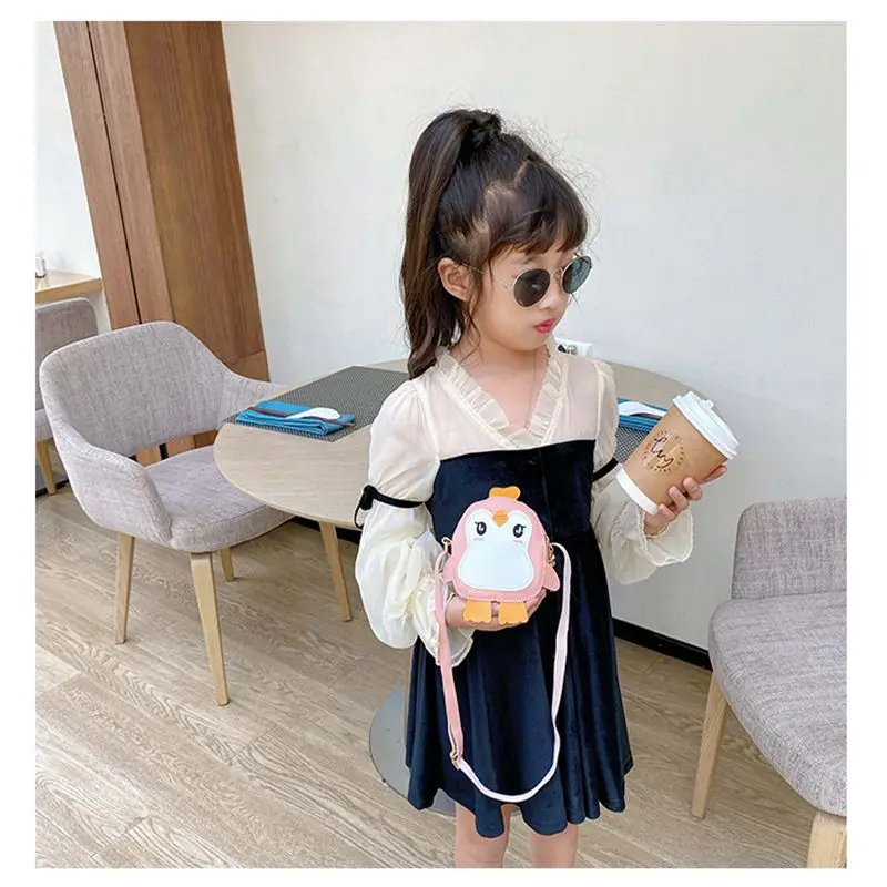 Girls Shoulder Bags Cartoon Penguin Coin Purse Cute Zipper Children Coin Wallet Card Messenger Bags