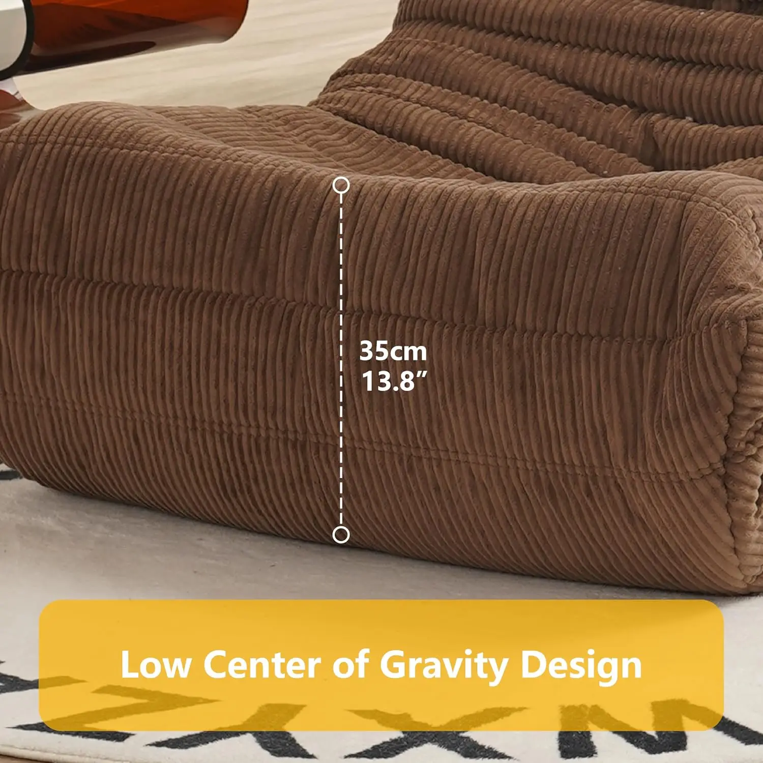 Soft Premium Corduroy Armless Floor Sofa in Ivory for Living Room, Bedroom & Office, Foam Accent Chair