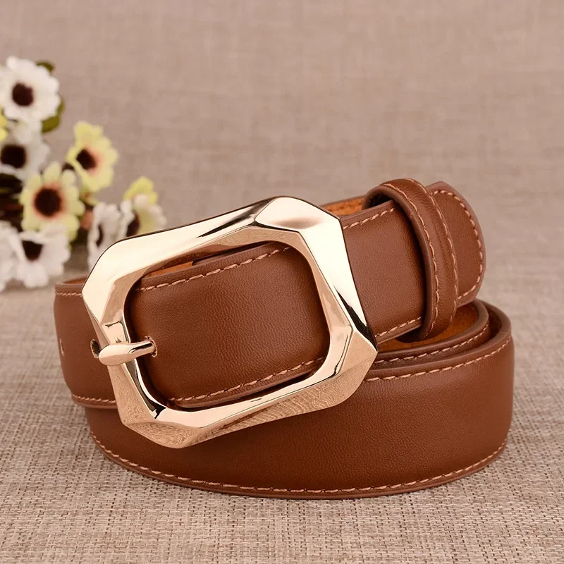 

Fashion PU Belts for Woman Gold Color Metal Buckle Thick PU Fashion Belts Woman Apparel Accessories