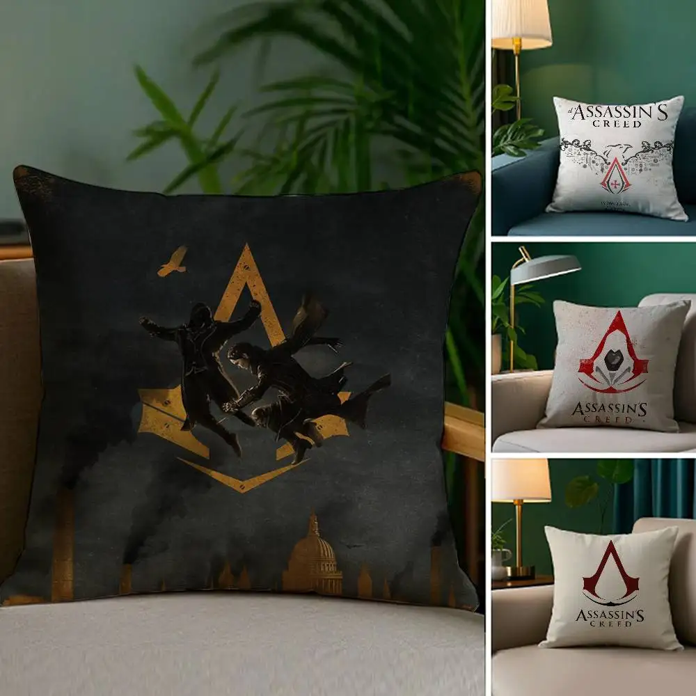 A-Assassins CreedS Kissenbezug, Plüschstoff, weicher, doppelseitiger Druck, Sofa-Kissenbezug, Überwurf-Kissenbezüge