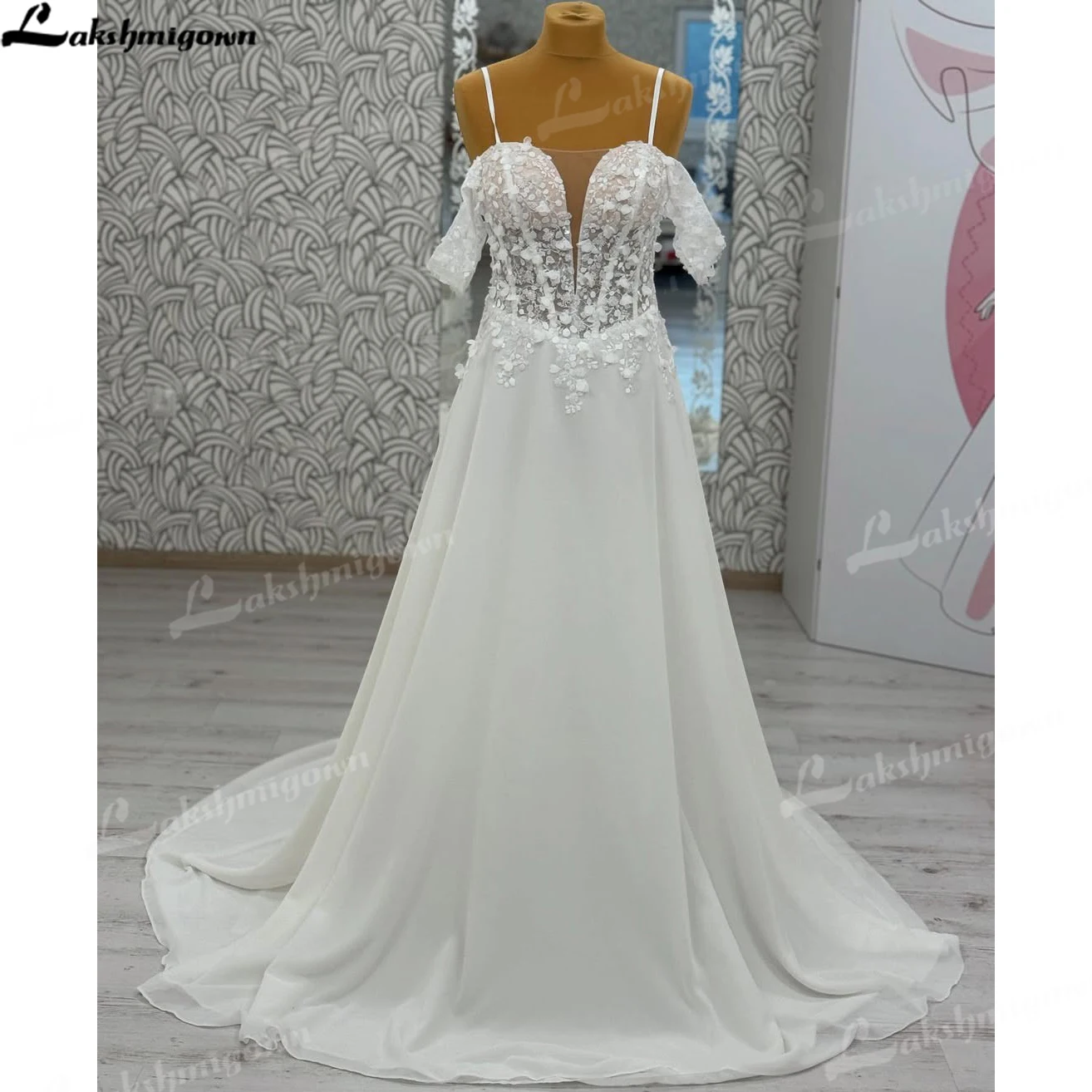 

Romantic Spaghetti Straps Wedding Dress Delicate Lace Appliques Off-the-shoulder Bridal Gown Vestidos Para Mujer Customized