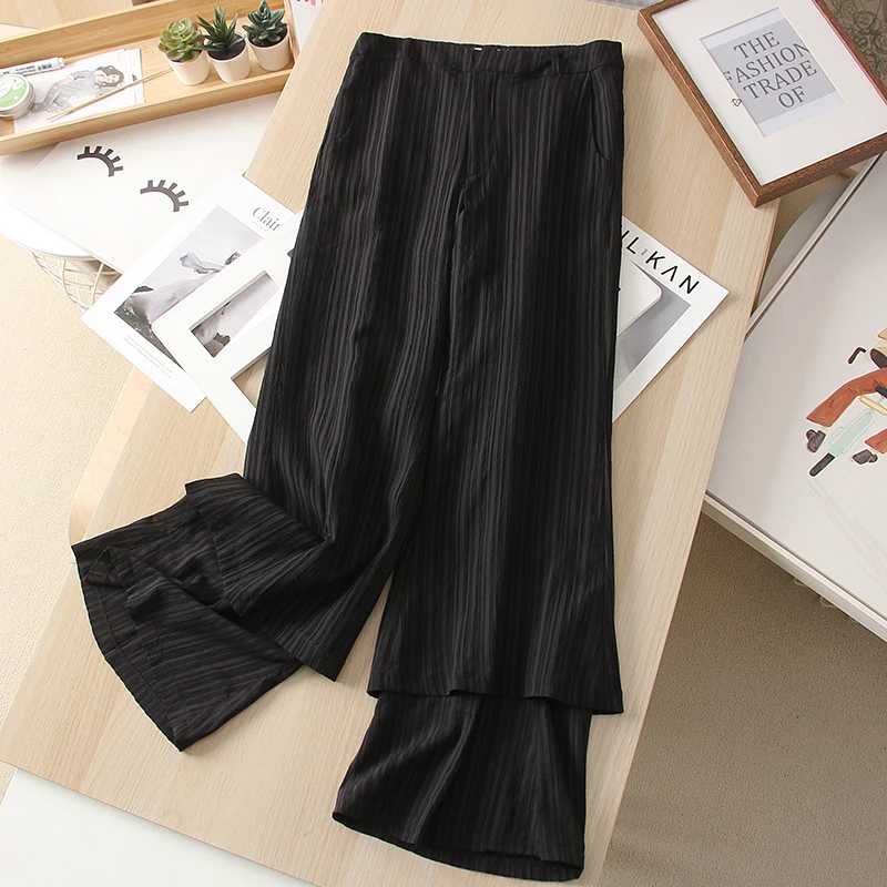 Design Sensation Pantaloni casual Donna Autunno Inverno Gamba dritta Street Sle Bla Pantaloni a gamba larga testurizzati a nove punti