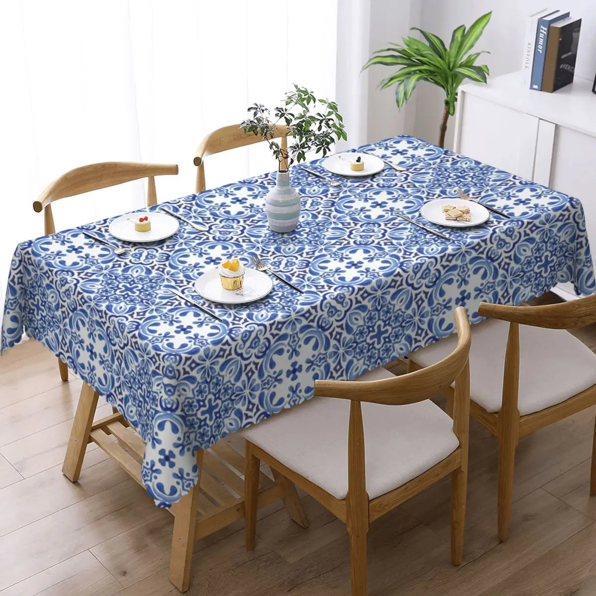 Mediterranean Mosaic Tiles Azulejos Custom Rectangular Tablecloth Waterproof Table Cover for Dining Events Table Cloth