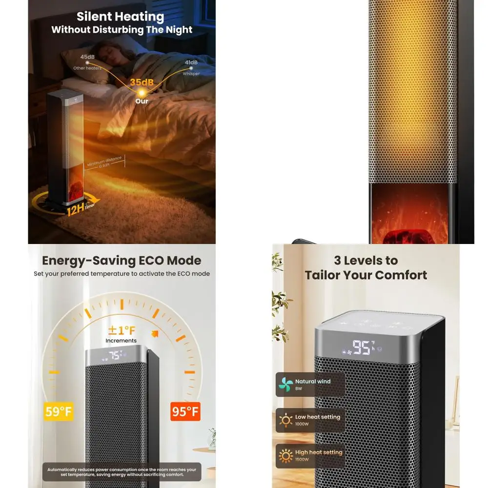 

Portable 1500W PTC Ceramic Heater with Thermostat, Temperature Display, Oscillation, Remote Control, and 12H Timer for Home & Of