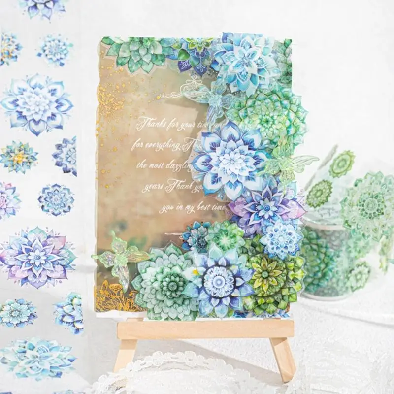 2025 New 1 Roll Waterproof Decorative Sticker for Scrapbook Journal Card, Flower Sticker, PET Adhesive Floral Aesthetic Sticker
