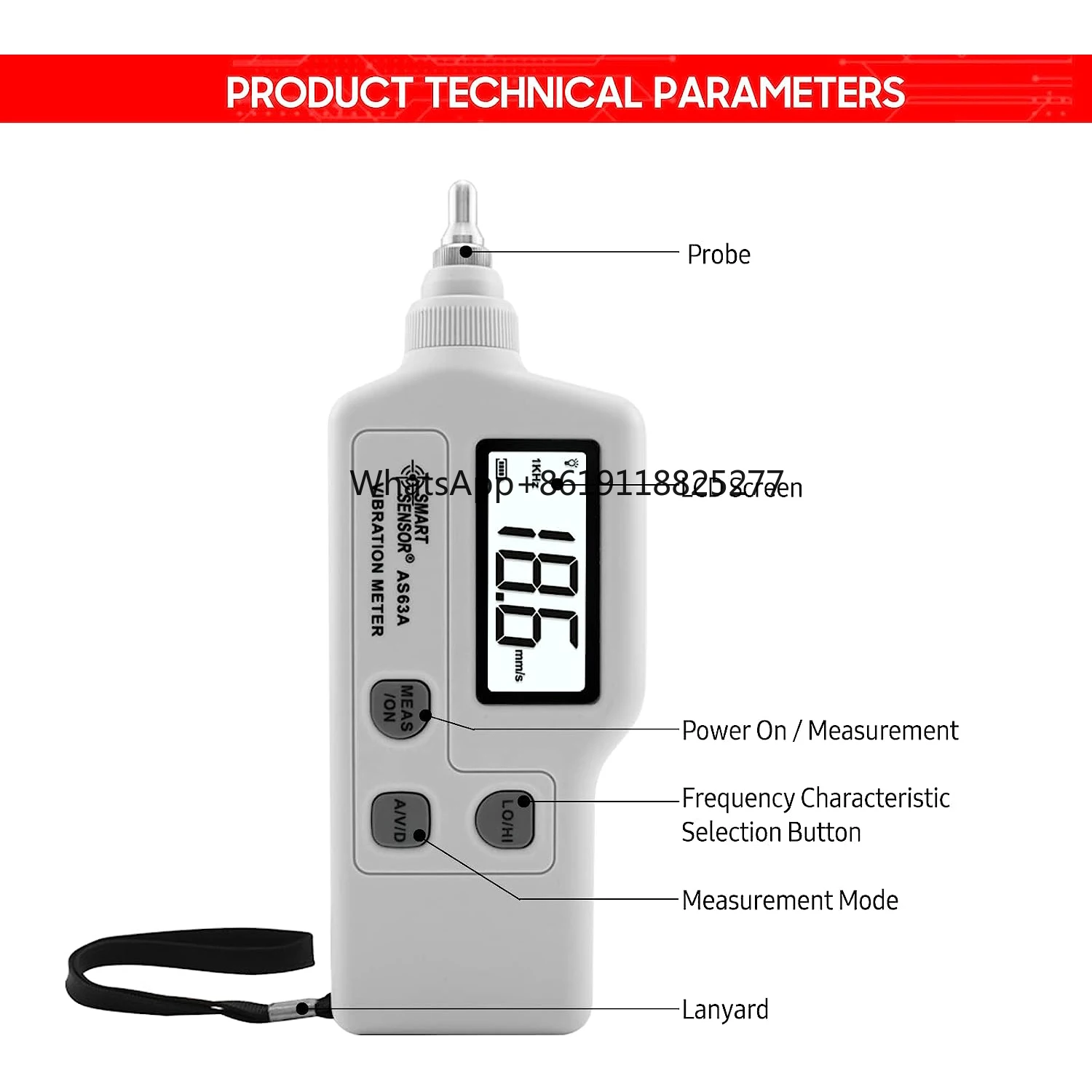 Measurement Range 0.1~199.9m/s Digital Vibration Meter Vibrometer LCD Electronic Vibration Frequency Analyzer Tester