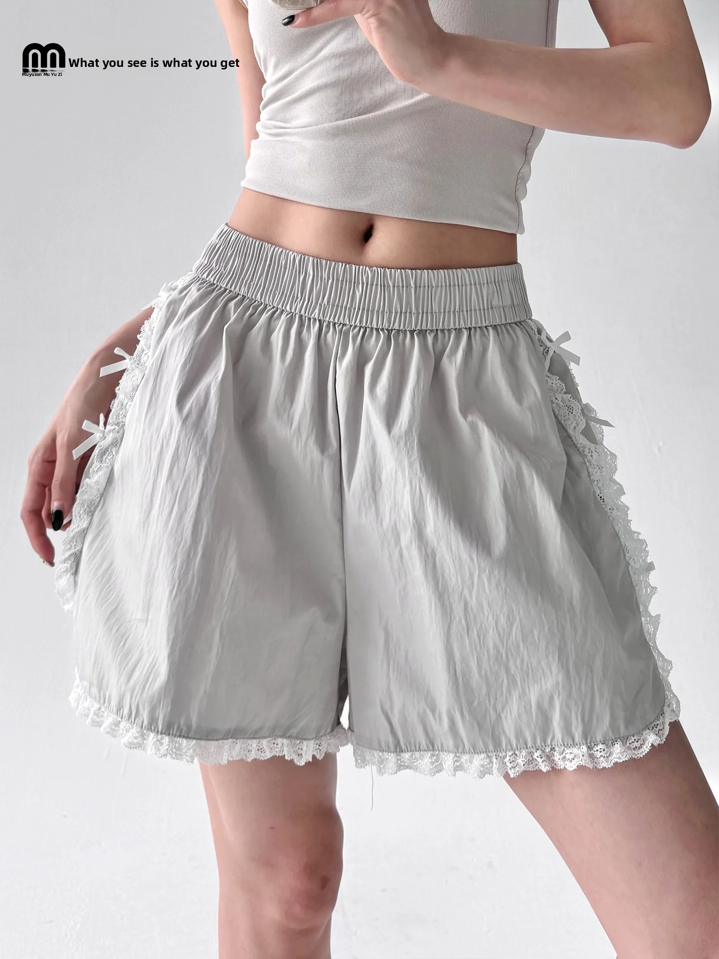 Verão 2025 feminino solto esportes calças casuais dstring cintura alta perna larga ort orts confortável efeito de emagrecimento