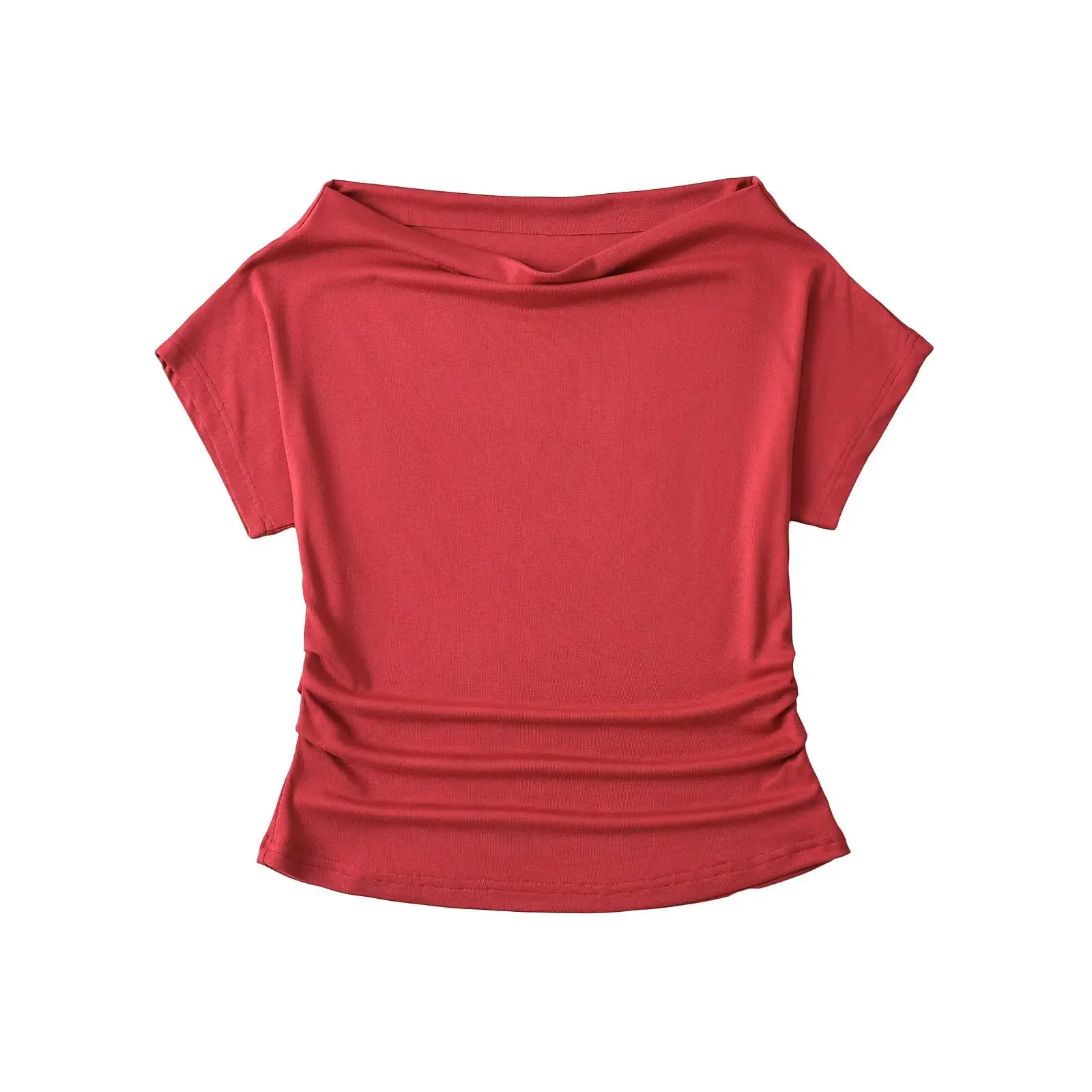 Sexy Spicy oulder Bared ort Sve T irt Women's Summer Slim Fit Pleated Waist Inward Wearing Street Sle Pure Color