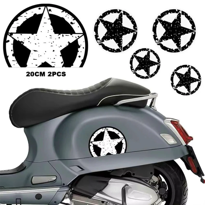Five-pointed Star Round Vinyl Stickers Waterproof Motorcycle Helmet Scooter Car Body Decor Decal Accessories