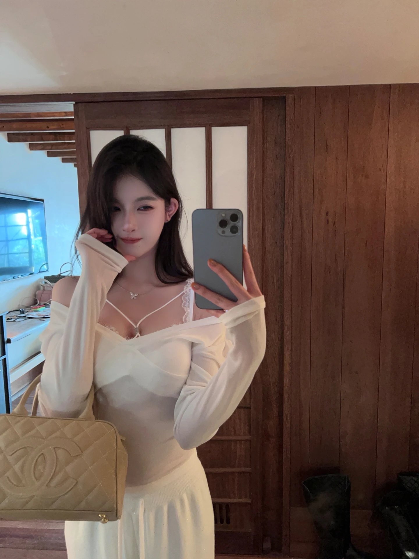 

Комплект из двух предметов FairyJiang: футболка с длинным рукавом и кружевной отделкой, женский, с открытыми плечами, повседневный, легкий, дышащий