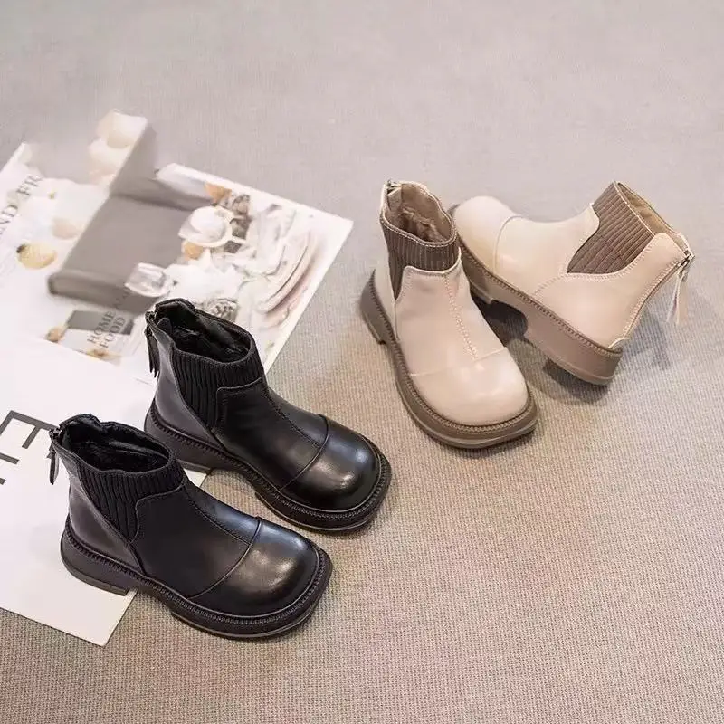 Kids Ankle Boots for Girls 2026 New Winter Toddler Fleece Boots Non-slip Breathable Lining School Shoes for Girls Boots 4-6years