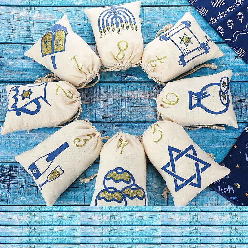 8 Nights of Hanukkah Bags Happy Chanukah Jewish Holiday Festival of Lights home Fireplace Mantle decoration kid boy girl Gift