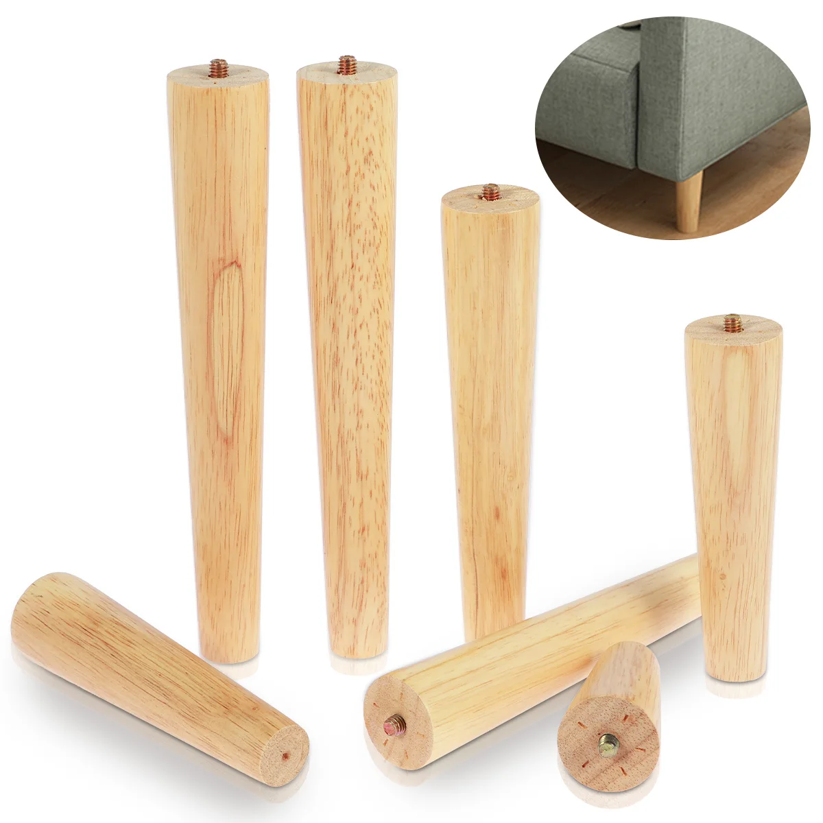 4Pcs Wooden Furniture Legs Non-slip Oblique/Straight Solid Wood Table Feet for Home Sofa Bed Chair Cabinet DIY Replacement Feet