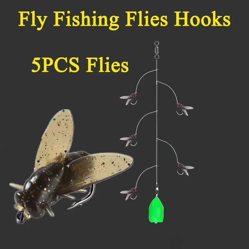 

AS Cluster Soft Flies Lure Soft Bait Hook Fly Fishing Flies Hook Bionic fly string hook tied Fishing Lure Trout Bass Tackle Pike