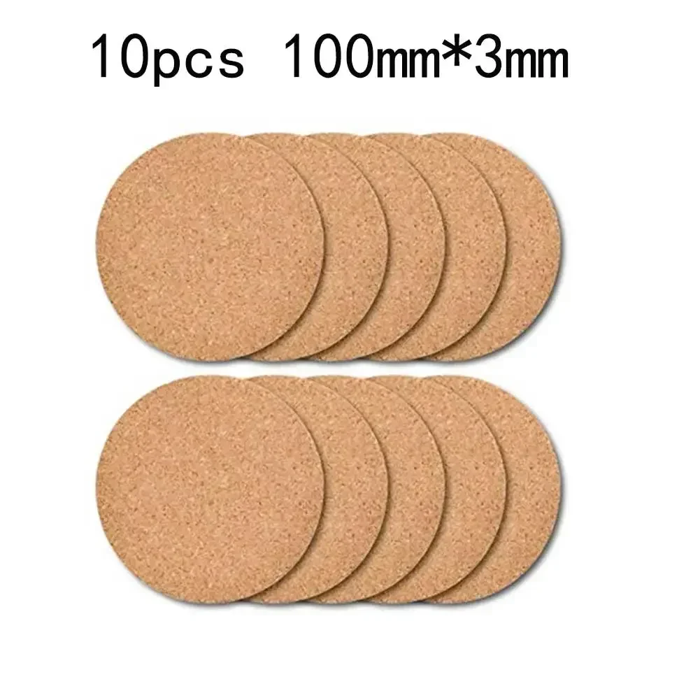 10 Pcs 100 X 100 X 3mm Cork Mat Coasters Round/Square Cork Mat Self-adhesive DIY Backing Sheet For Home Bar