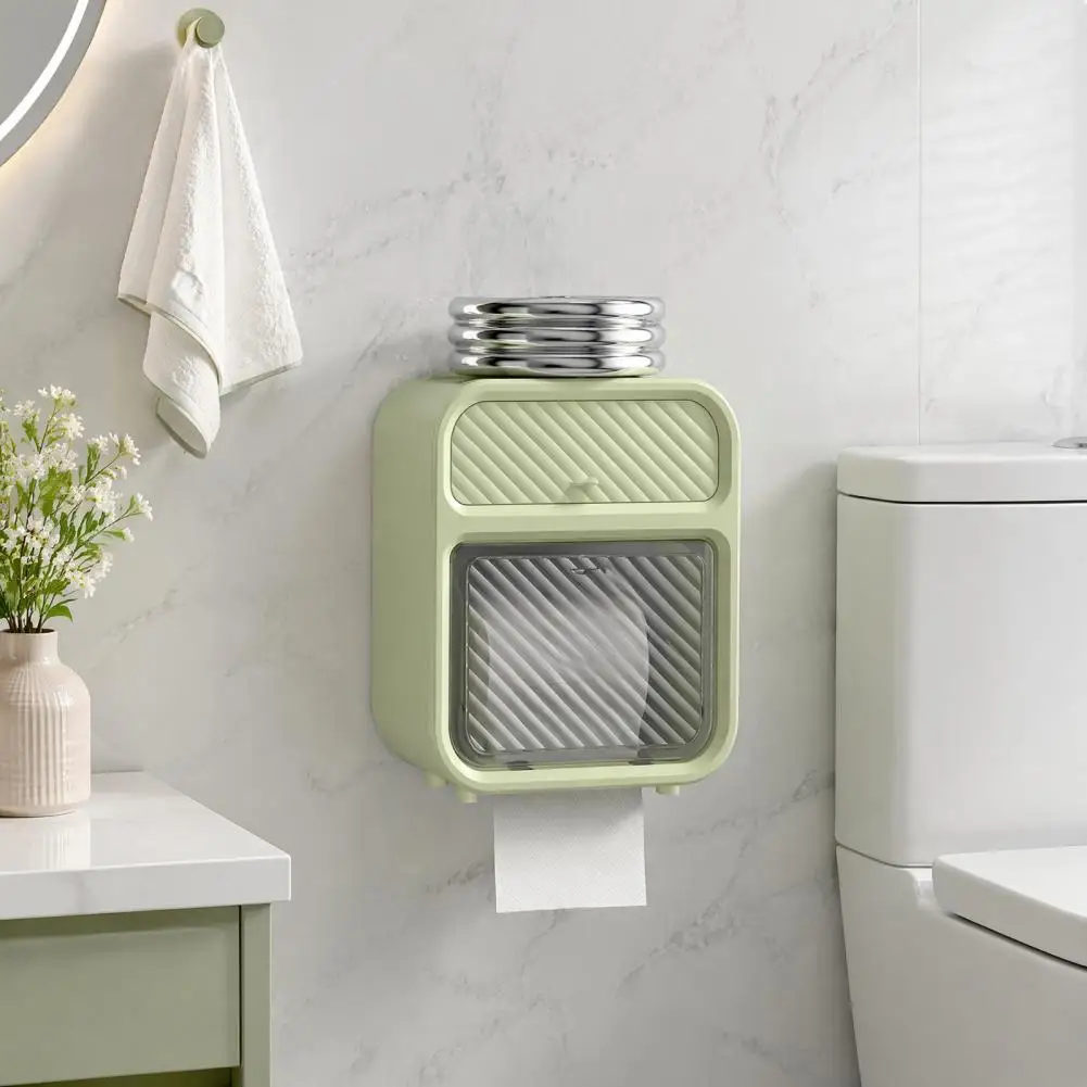Waterproof Tissue Box Holder Bathroom Tissue Box with Storage Shelf Wall Mounted Waterproof Toilet Paper Holder for Rolls view 6