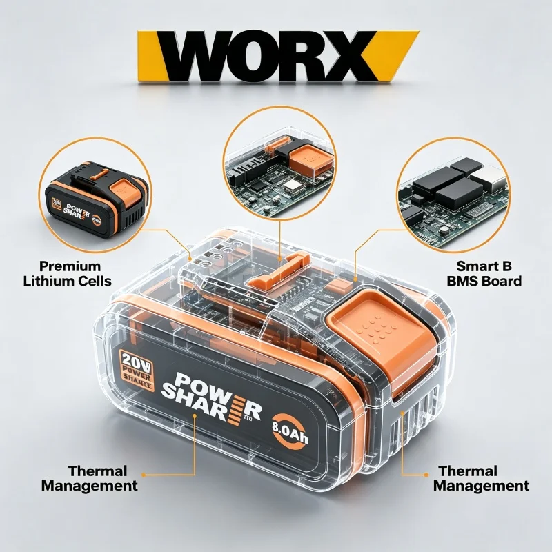 

Universal WORX 20V Replacement Battery WA3520 WA3575 High Discharge 18650 4-8Ah Cordless Garden Power Equipment Lithium Pack