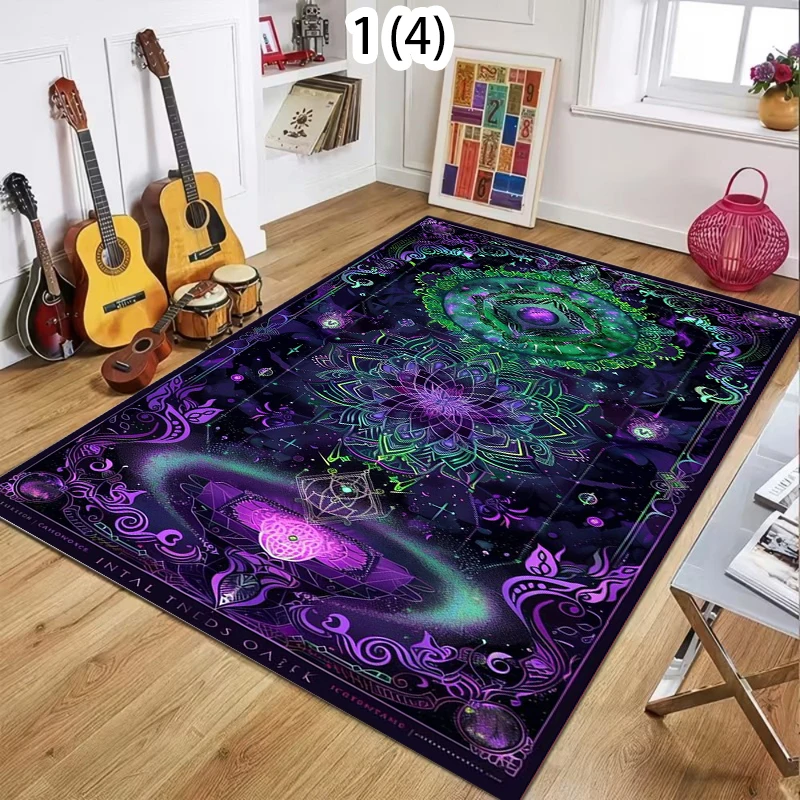 Neon Galaxy Carpet Cosmic Geometric Symmetrical Pattern Carpet Personalized Bedroom and Living Room Decoration Rug