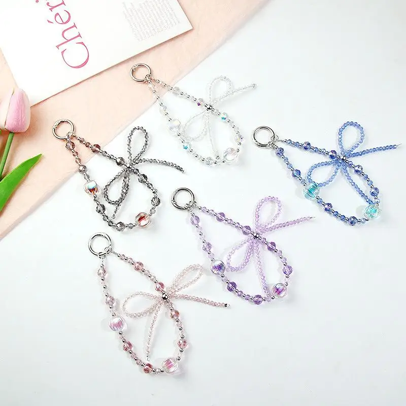 

Fashion Bow Beads Phone Lanyard Universal Mobile Phone Chain Sweet Exquisite Keychain Camera Charm Earphone Case Pendant