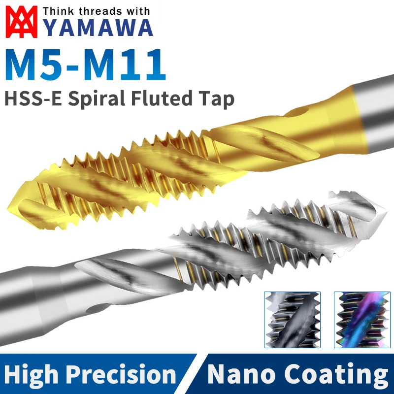 Japan YAMAWA JIS HSS-E Metric Spiral Fluted Tap M5-M11 Without/TC50/TIN/TICN Coating Machine Screw Thread Taps
