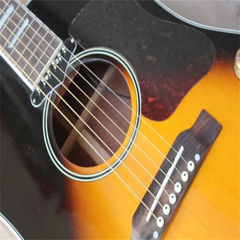 Tobacco-colored Blasting Acoustic Guitar Free Shipping in Stock