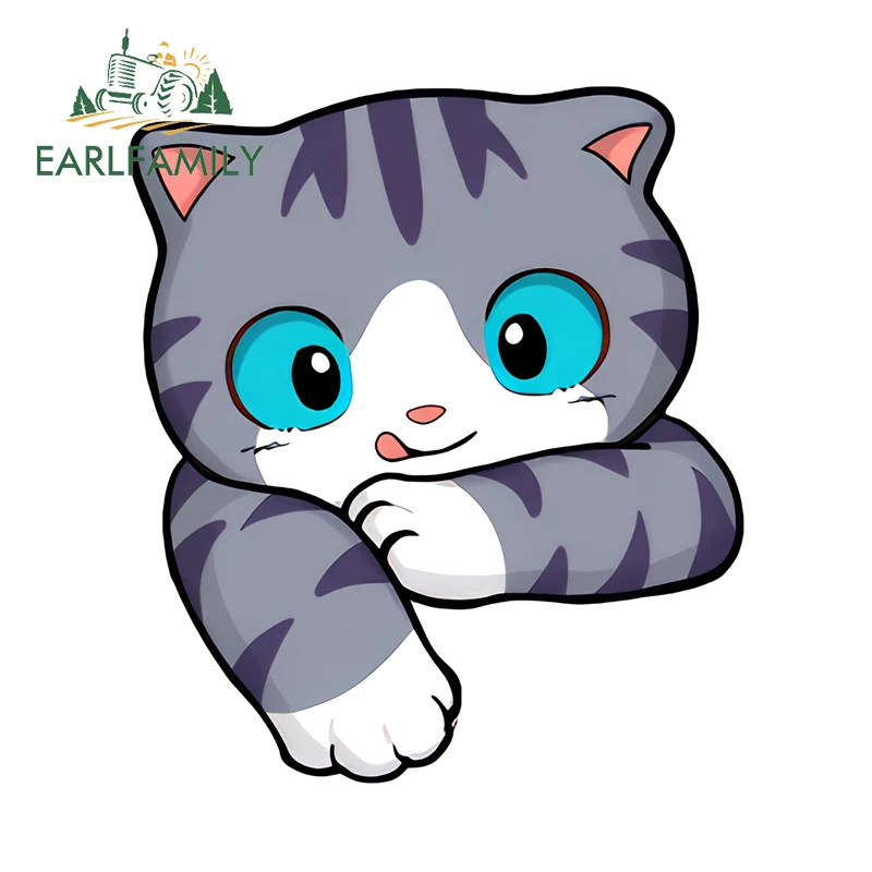 EARLFAMILY 13cm for Luckcat Cute Kawaii Cat Chibi Head Funny Cartoon Art Car Stickers Waterproof Occlusion Scratch Car Styling