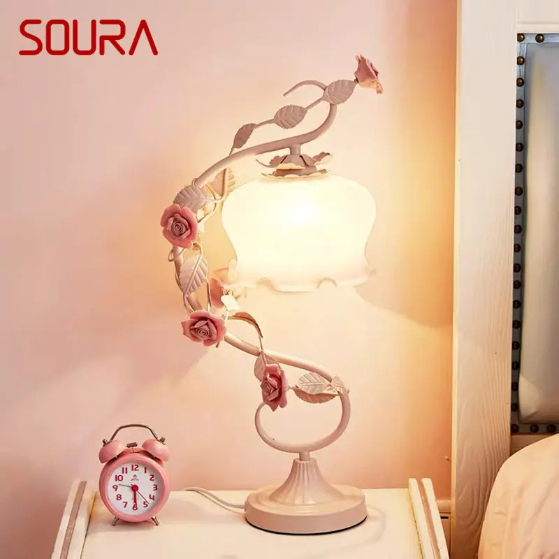 SOURA Modern Table Lamp Creative Design LED Glass Desk Light Fashion Ceramic Flower Decor For Home Living Room Bedroom Bedside