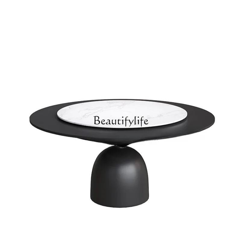 

French Retro Rotating Reducing round Table Stone Plate round Telescopic Deformation Dining Table with Turntable