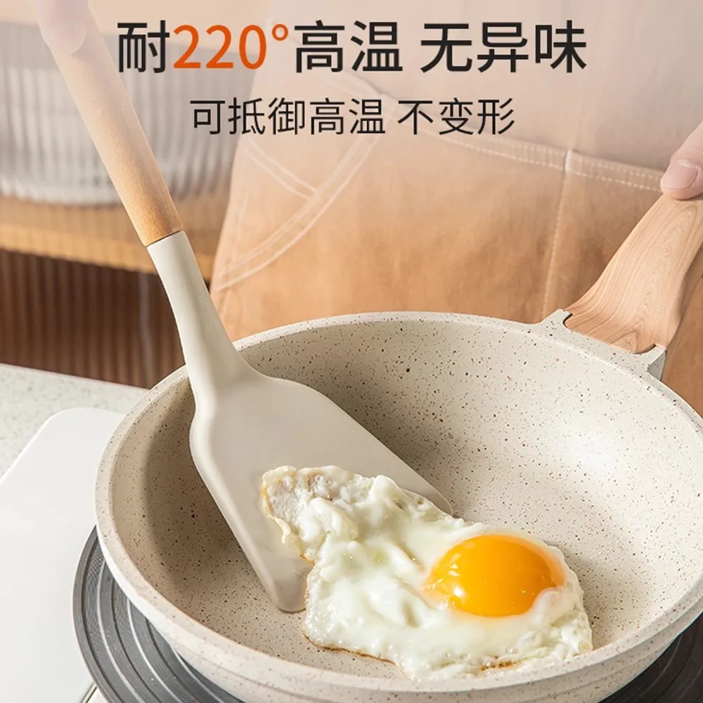 Silicone cooking spatula with natural wood handle heat resistant up to 450°F scratch free for nonstick cookware versatile kitche