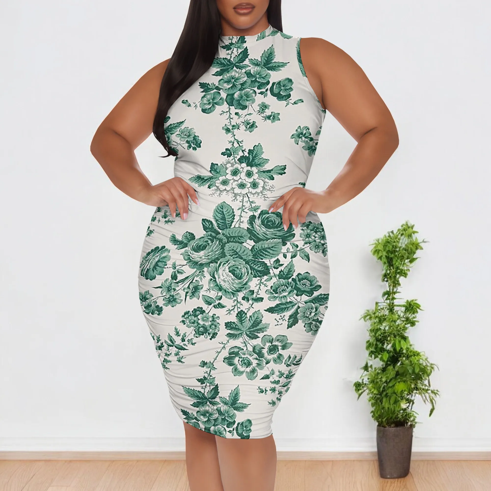 

Plus Size Vintage Floral Bodycon Dress XL-6XL Elegant Sleeveless Garden Brunch Outfit for Mother's Day or Wedding
