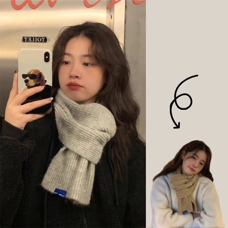 

Короткий шарф с крестом для женщин, зимний теплый шерстяной вязаный шарф, студенческий корейский стиль, универсальный стиль для пар