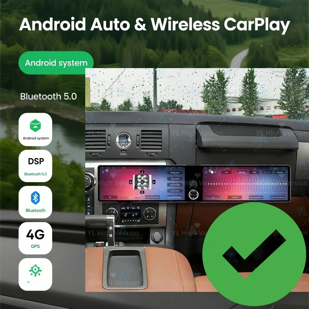 Accesorios Interiores para Auto ym para Hummer H2 2005-2012, Android 13.0, Pantalla Táctil HD de 12.3 Pulgadas, Reproductor Multimedia GPS para Auto con Doble Pantalla, Radio GPS