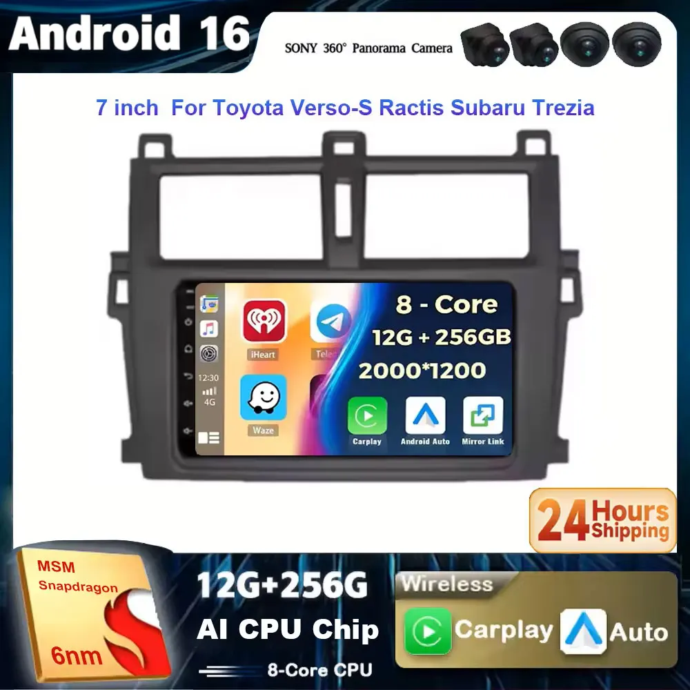 Android 16 Autoradio Multimedia-Videoplayer für Toyota Verso-S Ractis Subaru Trezia Carplay Navigation GPS Stereo-Haupteinheit