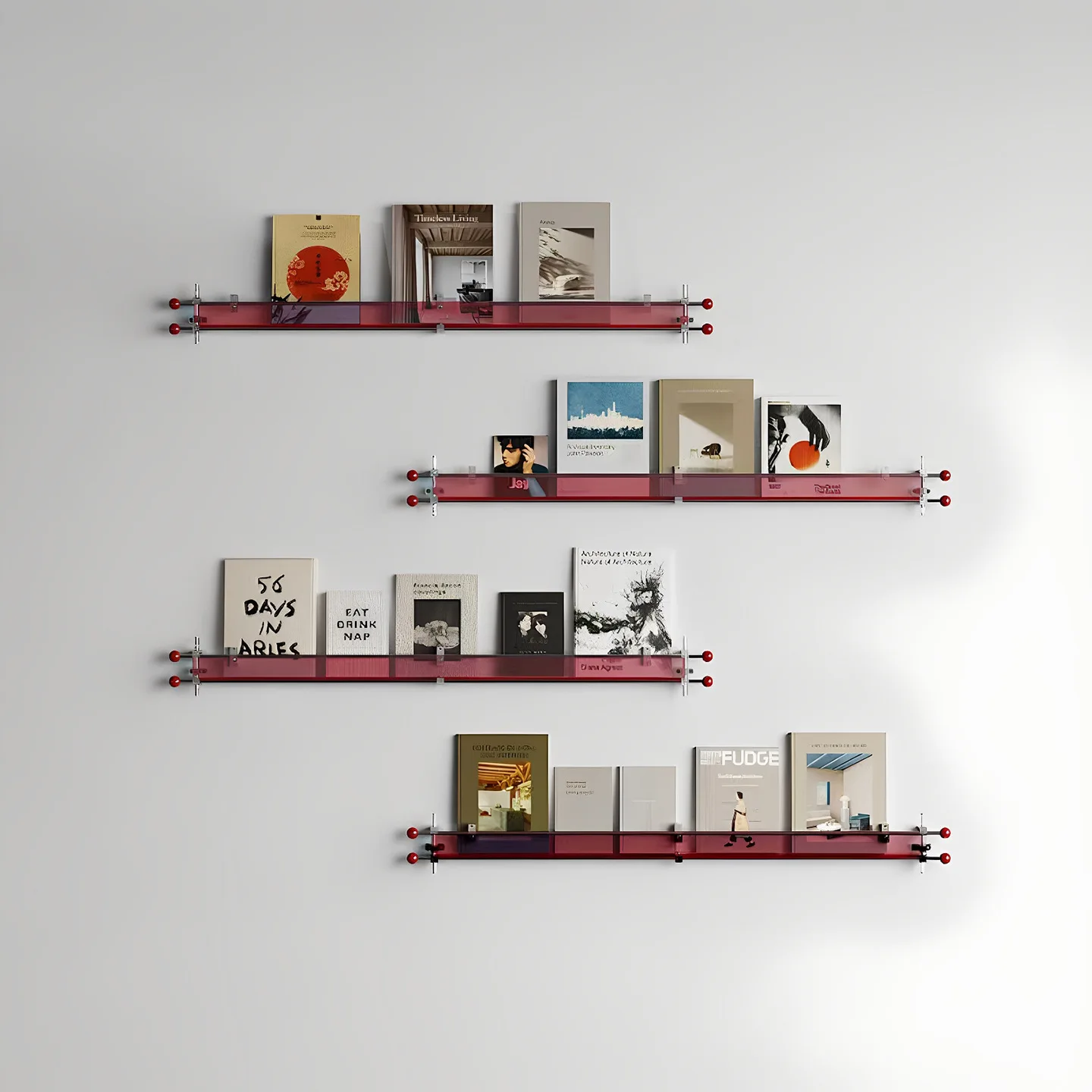 Acrylic optical axis shelf on the wall, background wall decoration, newspaper storage display shelf, wall book shelf