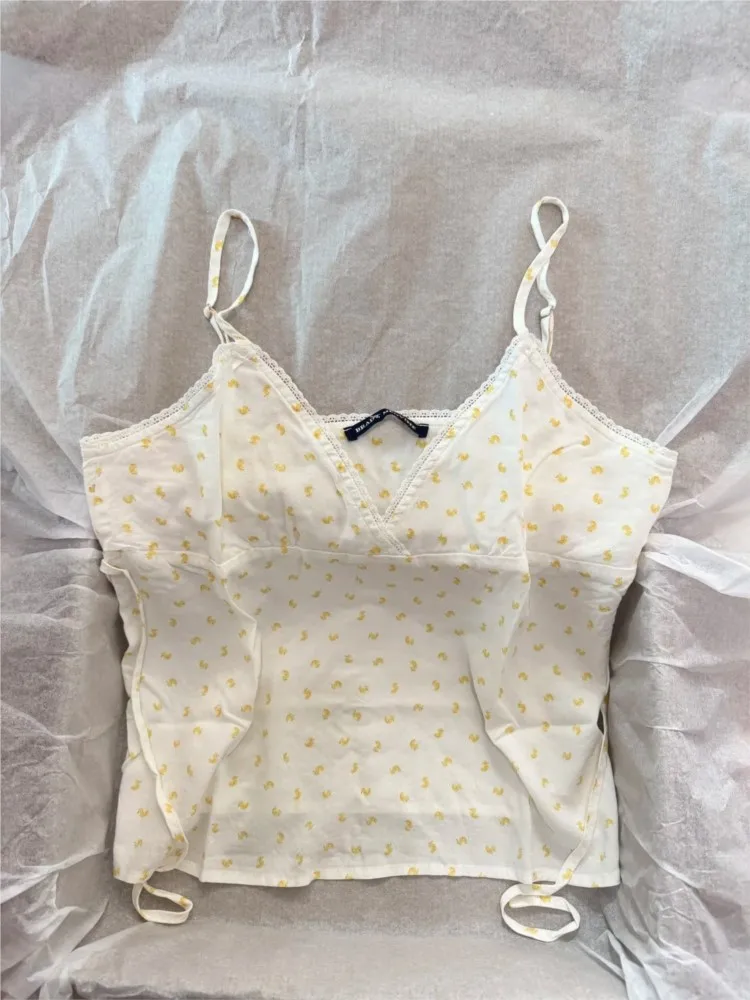 

Майки с бантом и принтом «Маленькая утка», женские летние повседневные жилеты без рукавов со шнуровкой сзади и v-образным вырезом, милые милые камзолы в консервативном стиле Y2K