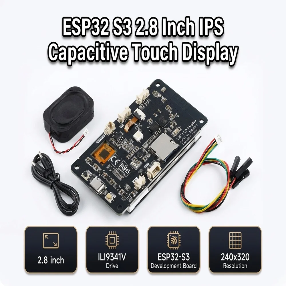 ESP32-S3 2.8 Inch IPS TFT Capacitive Touch Screen Development Board 240x320 WiFi BLE LVGL HMI GUI Type-C With Speaker Microphone