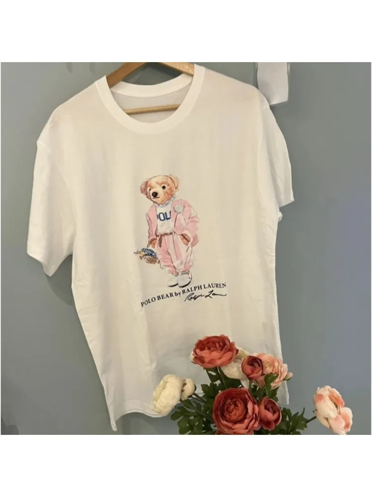 AliExpress NONE European and American Trendy Brand Bear Short-sleeved T-shirt for Women, Pure Cotton, Fashionable, Loose and Versatile Top ins