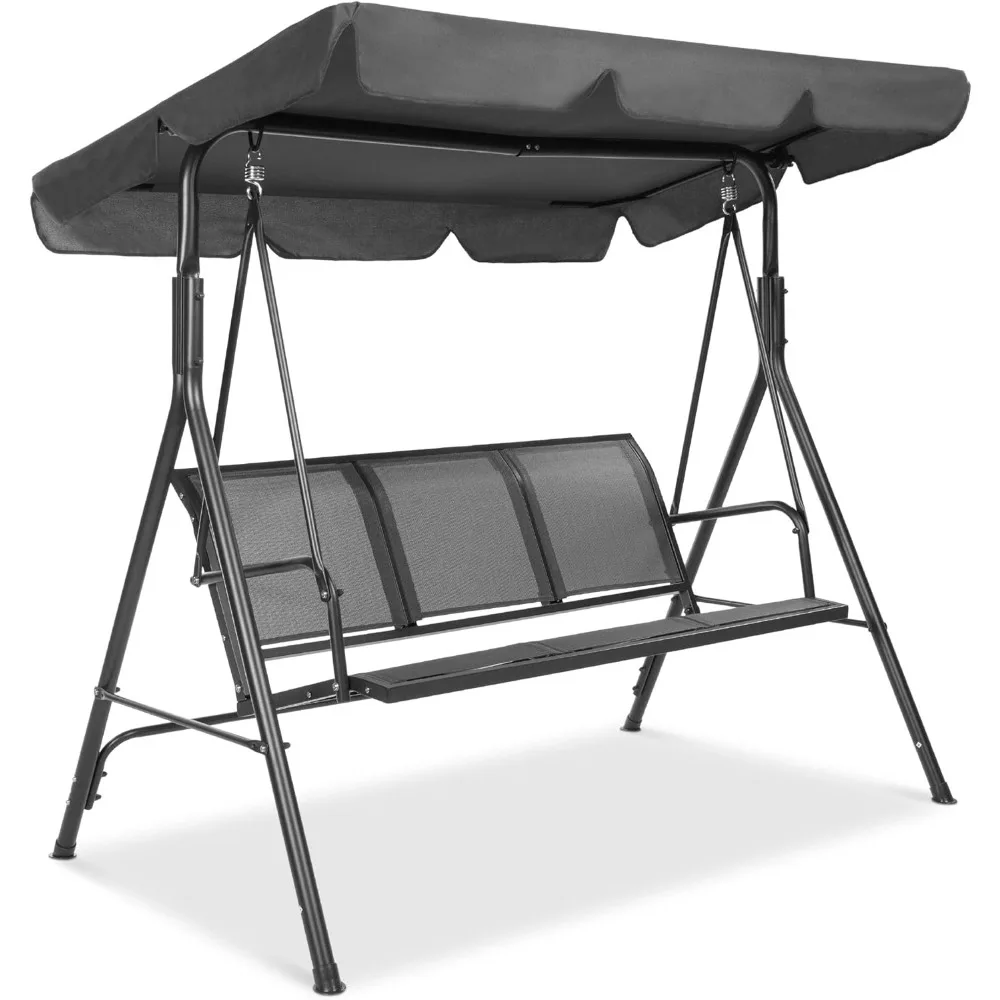 

2-Seater Outdoor Adjustable Canopy Swing Glider,Patio Loveseat Bench for Deck,Porch w/Armrests,Textilene Fabric,Steel Frame Gray