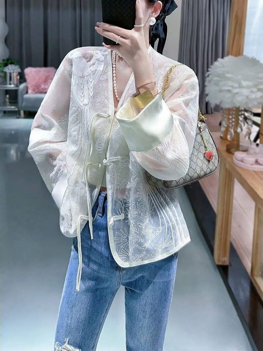 plus-size-embroidered-button-up-shirt-women's-spring-summer-thin-style-anti-aging-versatile-sun-protection-outerwear