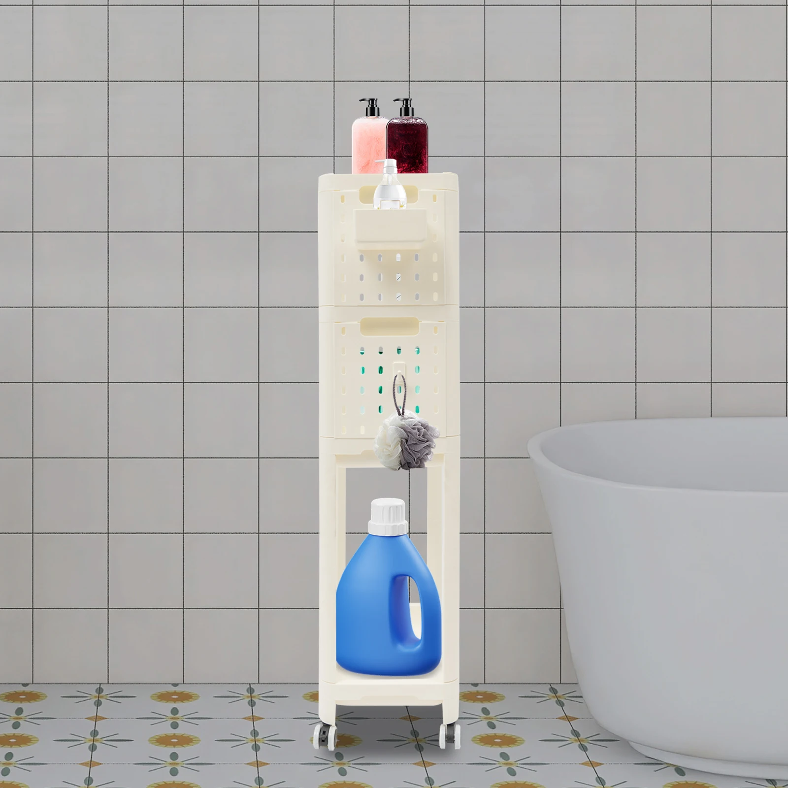 3 Tiers Trolley  Rolling Utility Cart Mobile Living Room Bookshelf with Wheels Bathroom Narrow Slit Movable Storage Organizer