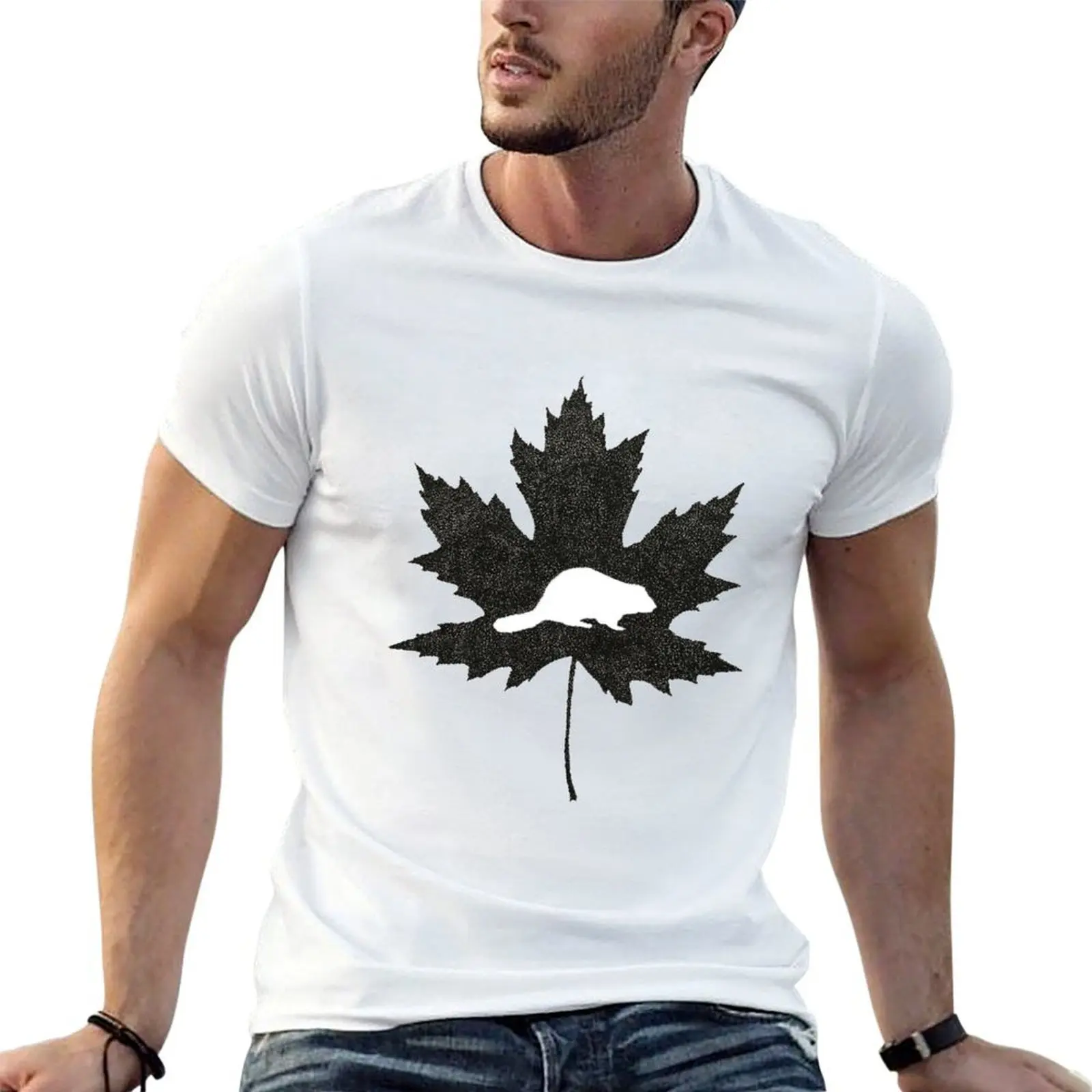 

Maple Leaf and Beaver Design T-Shirt t shirts for man slim fit anime tshirt T-Shirt