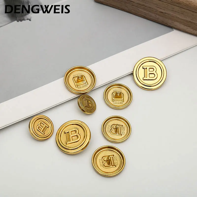 English Letter B Round Gold Metal Button for Clothing Men and Women Coats Shirts Accessories Designer Hand Sewing Buttons 10pcs