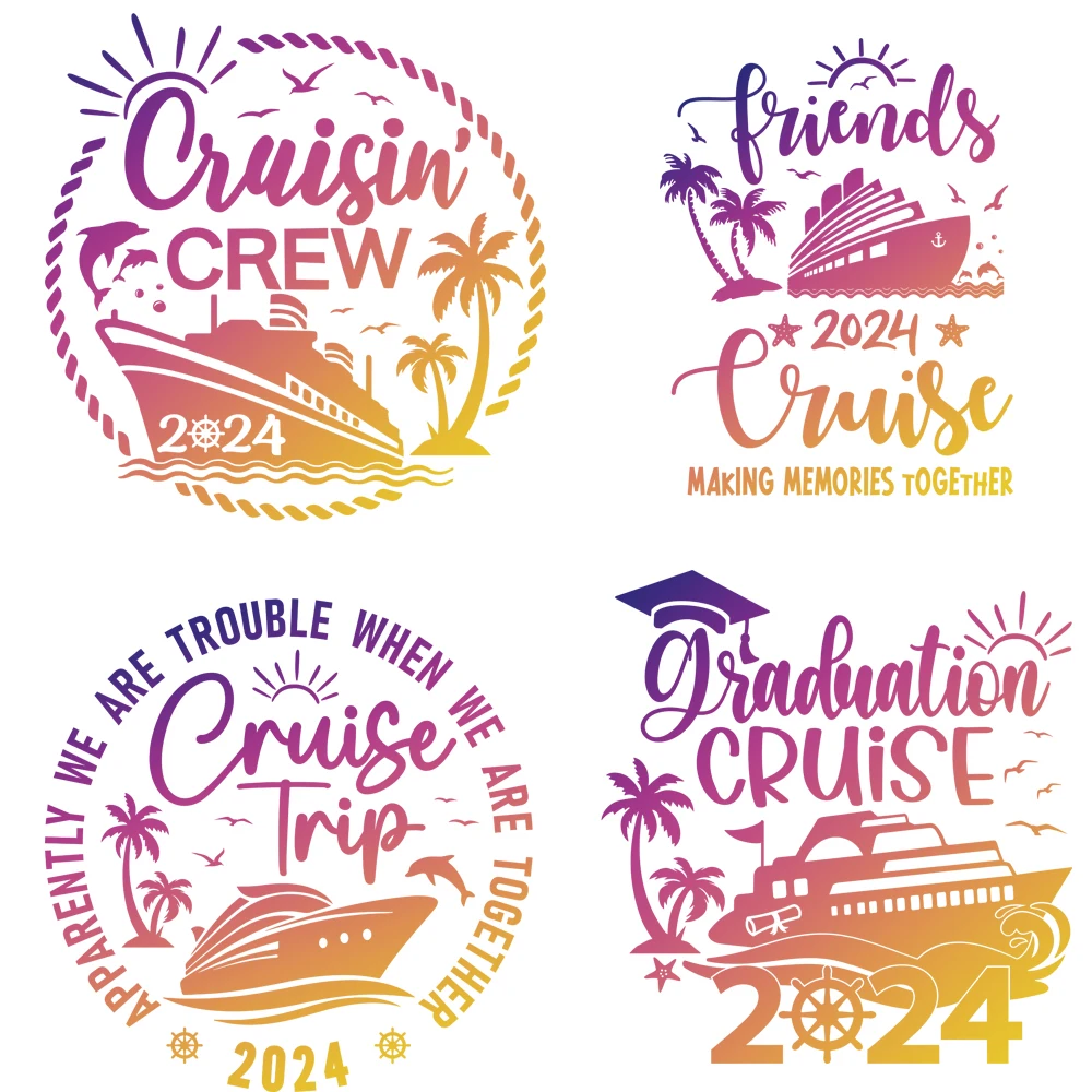 4Pack 2024 Cruise ship Design Iron-on Transfers For Clothing DIY A-Level Washable T-shirts Thermal Sticker Patches Appliqued