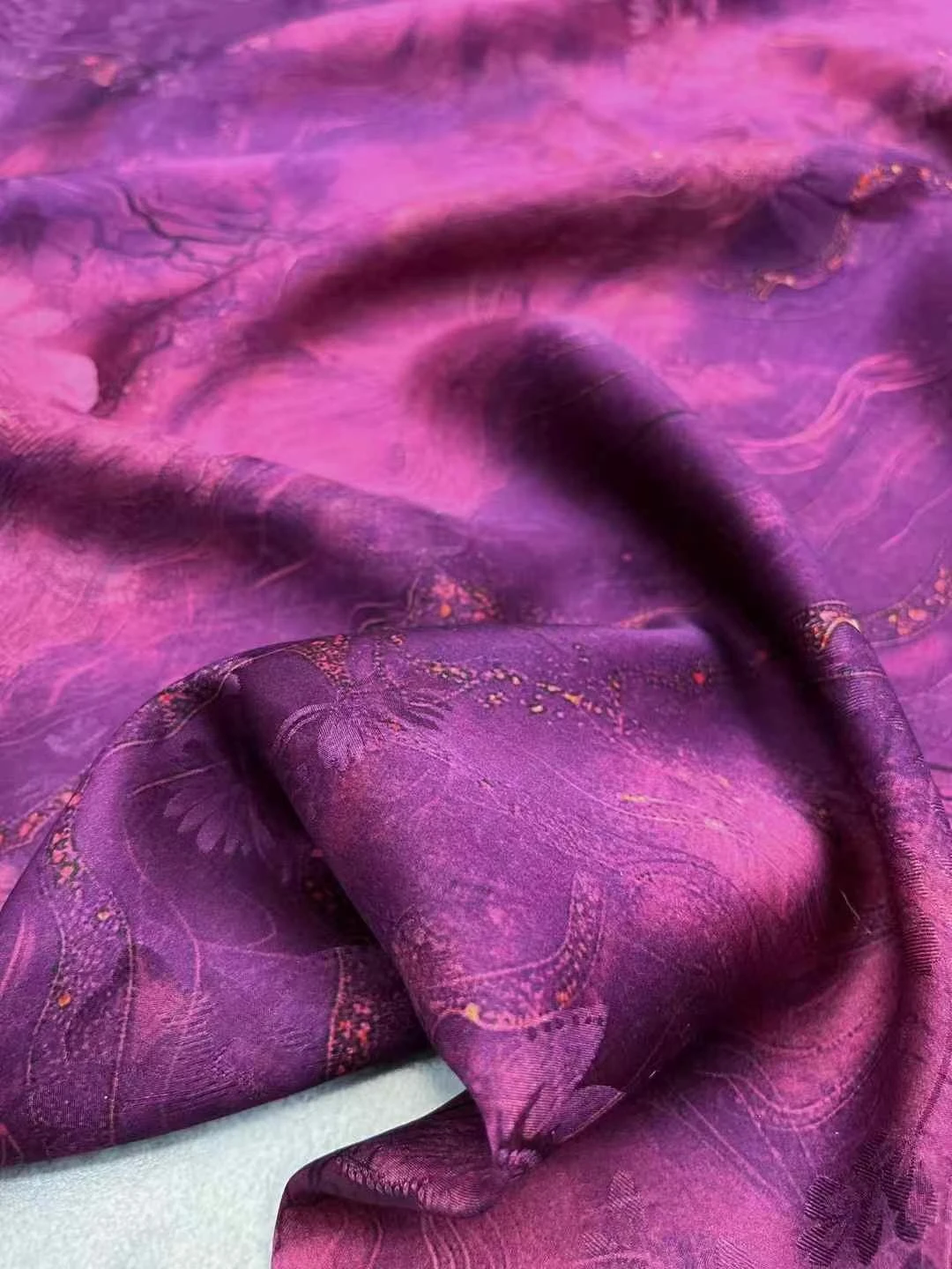 Gao Ding Series Purple Yao Fairyland 25momme Transparent Flower Silk Fabric Cheongsam Dress Pure Silk