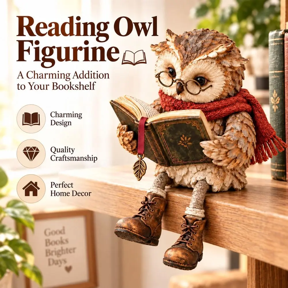 Reading Pose Owl Figurine Glasses Scarf Detail Owl Sculpture Detailed Sculpture Boots Detail Reading Owl Statue Tabletop Decor
