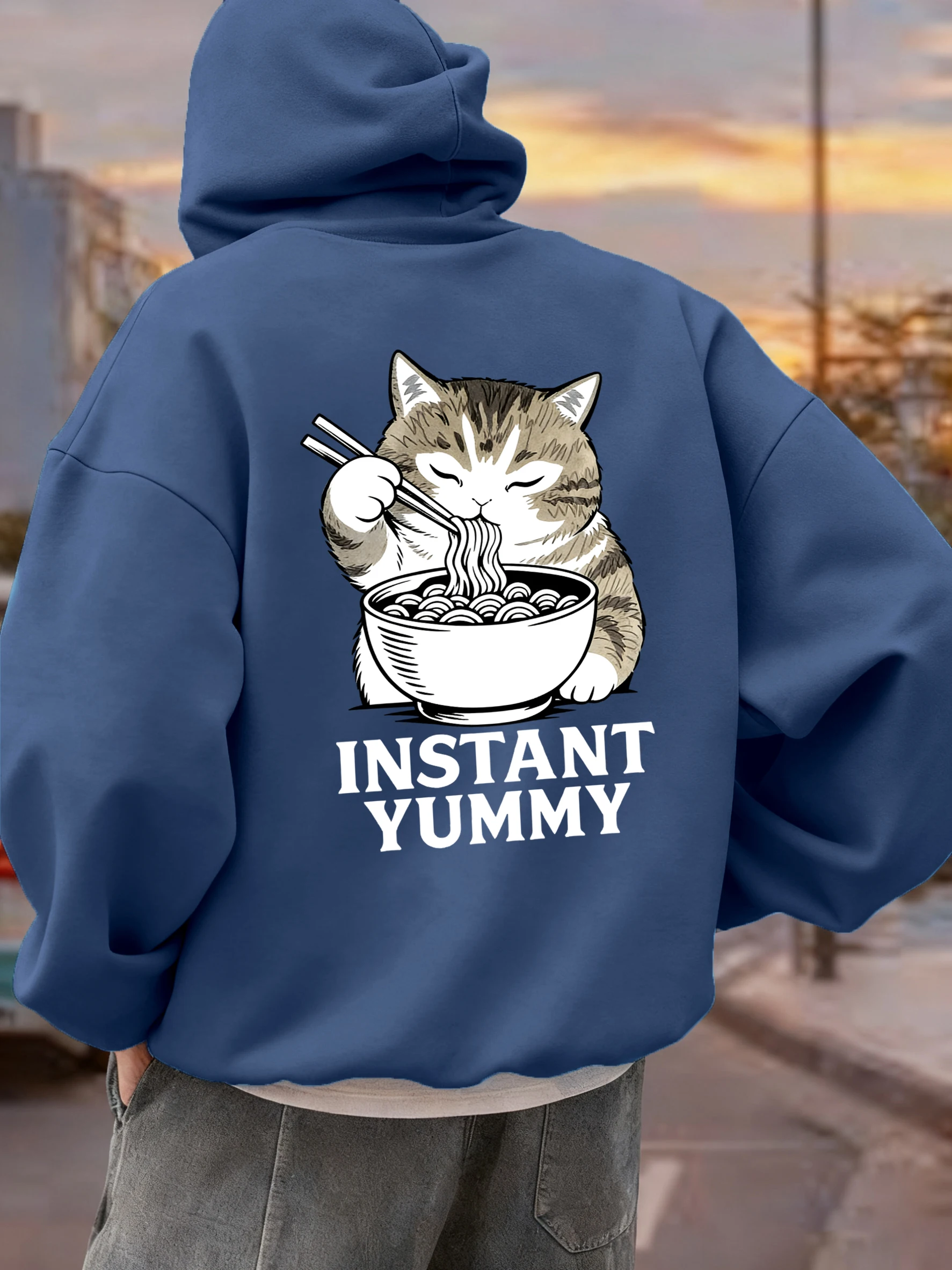 

Распродажа: Мужская ретро-толстовка с капюшоном "Kittens Eat Delicious Noodles", уличный модный флисовый топ, осенняя унисекс свободная универсальная одежда