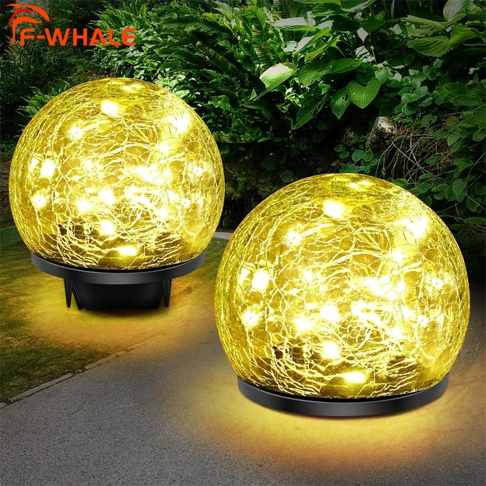 ﻿ Solar Globe Lights Outdoor Garden Cracked Glass Ball Solar Lights Outdoor Outside Outdoor Decorations for Patio Yard Lawn Decor