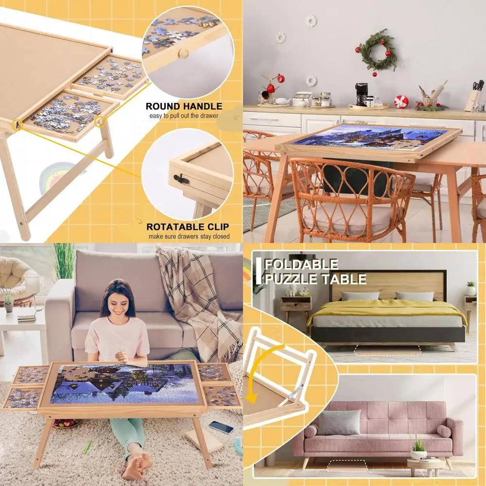 

Portable 1500-Piece Puzzle Board with Folding Legs, 4 Drawers, and Cover - Ideal for Adults and Teens