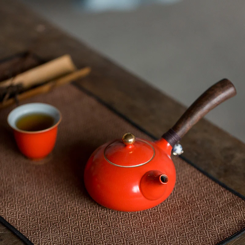 210ml Chinese Ceramics Side Handle Teapots Handmade Porcelain Tea Set Household Kettle Tie Guanyin Oolong Teaware Supplies